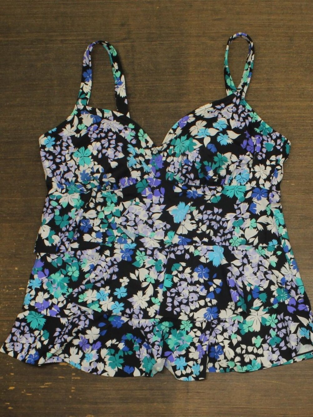 Swim Solutions Blue Swim Solutions Floral Stretch Tankini Top Black